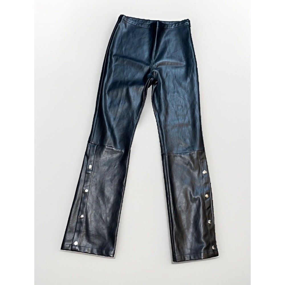 Line and Dot - Faux Leather Snap-Hem Flare Pants - Size S